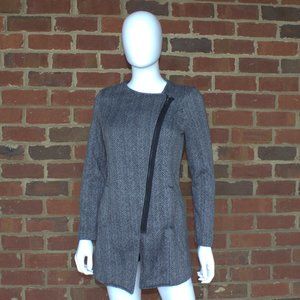 Banana Republic | Asymmetrical Zip Fleece Jacket | Black/Grey Herringbone | S/P
